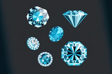 Beautiful jewels (crystals, diamonds) flat illustration created with Generative AI 