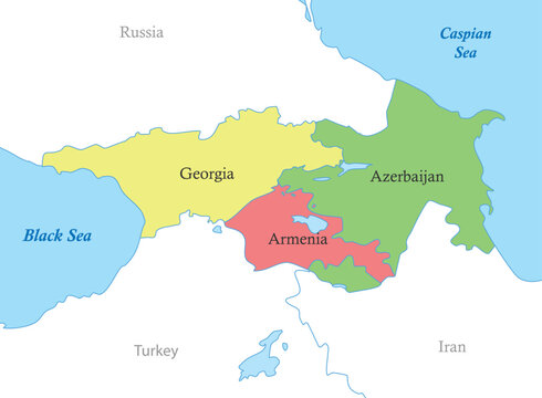 map of Caucasus with borders of the countries.