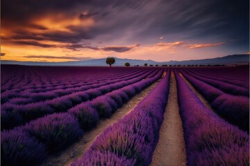 Plakat Lavender fields landscape created with Generative AI 