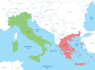 Fototapeta na wymiar map of Southern Europe with borders of the countries.