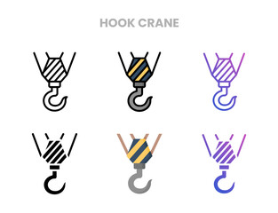 Hook Crane icons vector illustration set line, flat, glyph, outline color gradient. Great for web, app, presentation and more. Editable stroke and pixel perfect.