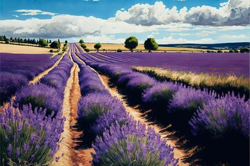 Fototapeta na wymiar Lavender fields landscape created with Generative AI 