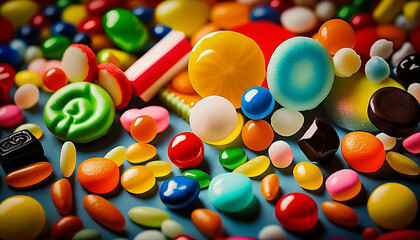 Colorful jelly lollipop marshmallow candies close up background new quality universal colorful joyful holiday food stock image illustration wallpaper design, Generative AI