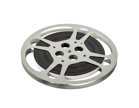Vintage 16mm film reel isolated with cut out background.