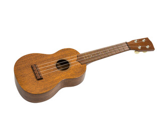 Toy guitar ukulele isolated with cut out background.