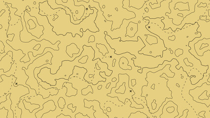 Topographic map background. Geographic abstract pattern. The topo contour with stylized height. Mountain trail terrain, terrain path. Old yellow Background. Vector illustration.