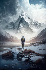 Bergwandern Im Hochgebirge Alpen Tibet Patagonien Generative AI Digital Art Illustration Kunst Grafik Hintergrund Cover Magazin
