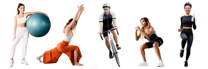 Exercise person women and man fitness sports workout, transparent background, png, isolated.