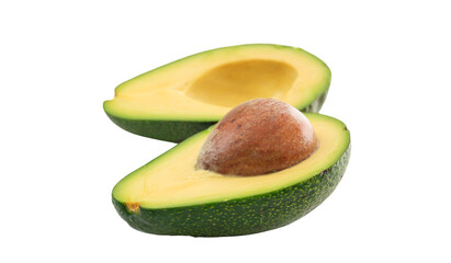 Avocado on transparent background. Two halves, cut fresh avocado. PNG