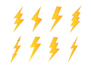 Lightning. Set Lightning bolt. Thunderbolt, lightning strike. flat style vector illustration. Vector