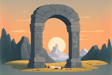 Magic portal (fantastic world) flat illustration created with Generative AI 
