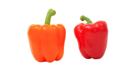 Red and orange color bell peppers isolated on transparent background. Fresh raw peppers. PNG