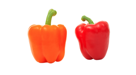 Red and orange color bell peppers isolated on transparent background. Fresh raw peppers. PNG