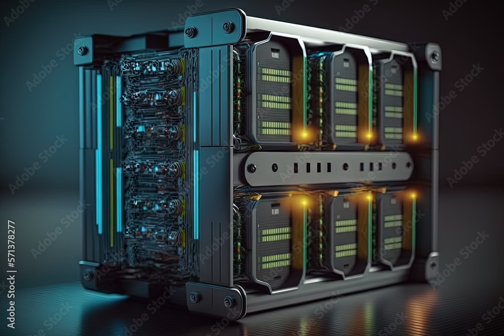 Poster multiple hard disks in a rack housing a big data server. generative ai