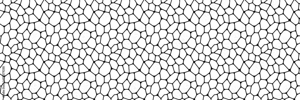 Poster black and white geometric seamless patterns vector. irregular voronoi shapes repeated backdrop for w