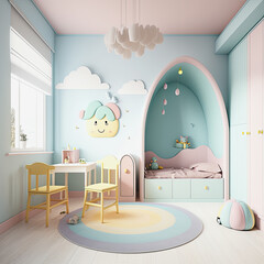 ai generative, cute pastel colored children room