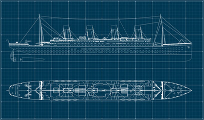 British transatlantic steamer. The largest passenger ship in world history in 1912-1913. On her maiden voyage, she sank in the North Atlantic after colliding with an iceberg. Blueprint.