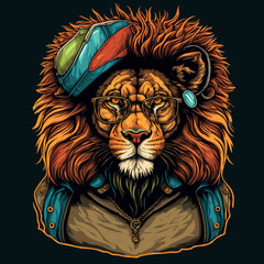 a lion wearing a hat and jacket