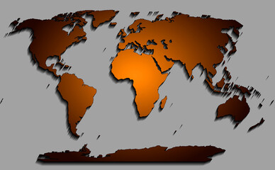 World map filled with orange gradient on gray background.
