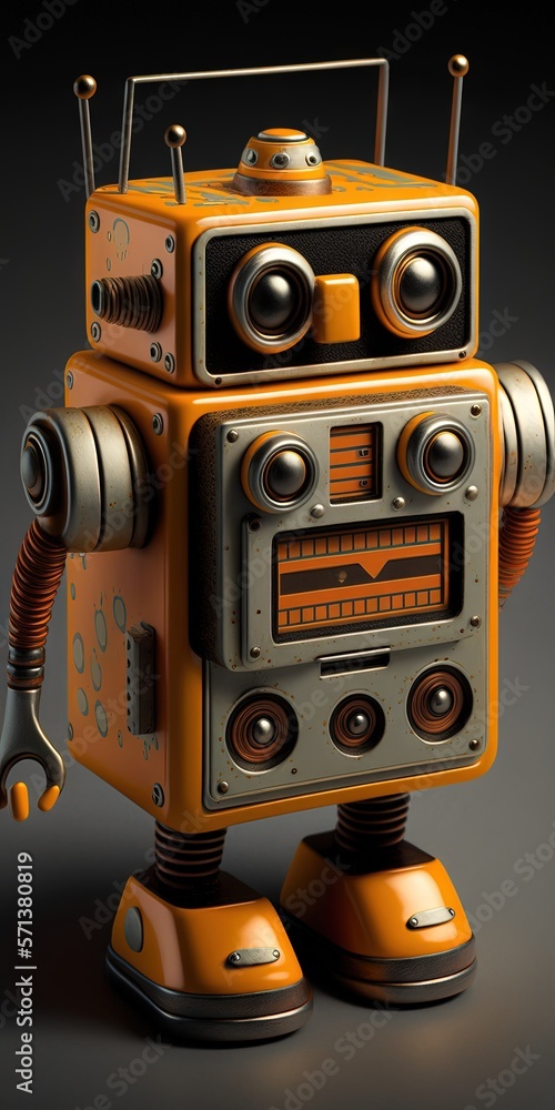 Poster retro robot toy. generative ai