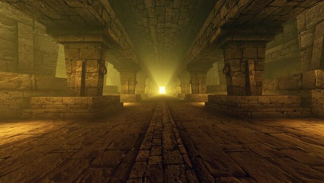Movement through an underground tunnel consisting of stone blocks