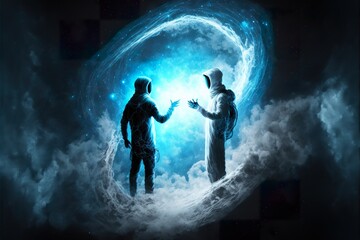 Obraz premium Two soulmates meet each other in space created with Generative AI 