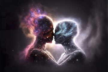 Two soulmates meet each other in space created with Generative AI 