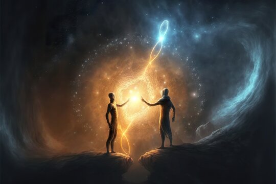 Two soulmates meet each other in space created with Generative AI 