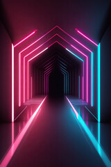 Neon pink and blue purple door house shaped tunnel Generative AI