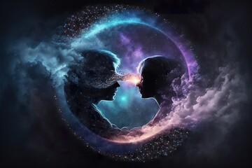 Two soulmates meet each other in space created with Generative AI 