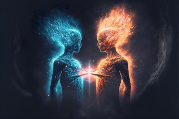 Two soulmates meet each other in space created with Generative AI 