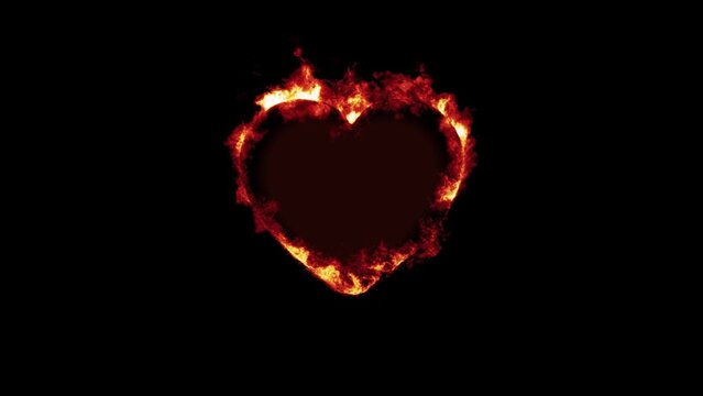Flaming heart, burning animation, black background