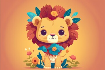 Fototapeta premium Lion flat illustration created with Generative AI 