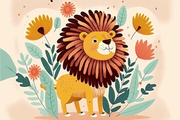 Fototapeta premium Lion flat illustration created with Generative AI 