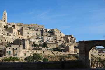 Fototapeta premium The old town of Matera under a blue sky, Italy 
