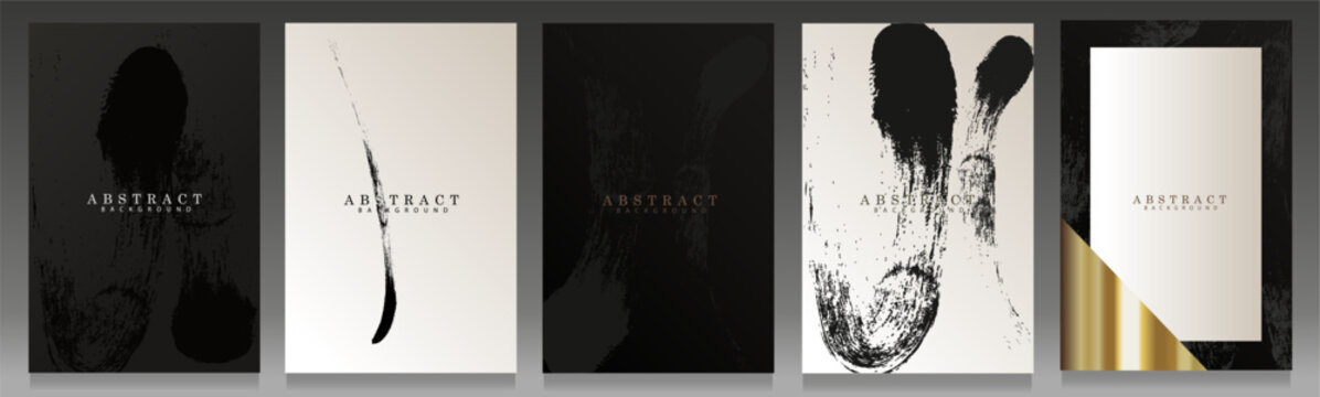 Elegant black and white cover set. Wavy, modern abstract paint strokes: brochures, invitations, menus and backgrounds in minimalist style.