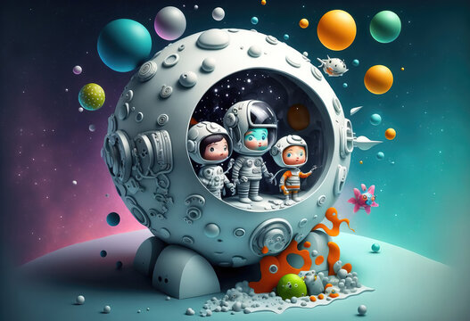 Teenage astronauts space explorers. sketch art for artist creativity and inspiration. generative AI