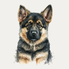 Watercolor Cute Puppy Dog German Shepherd