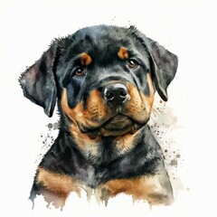 Watercolor Cute Puppy Dog Rottweiler