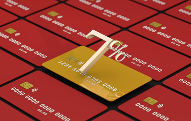 Number 7 with credit card. a 3d interest rate business concept