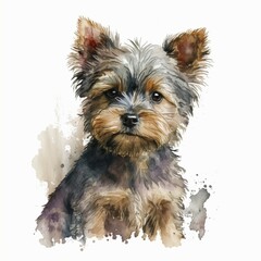 Watercolor Cute Puppy Dog Yorkshire