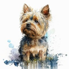 Watercolor Cute Puppy Dog Yorkshire