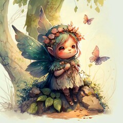 Watercolor Fairy Wings Cute Girl