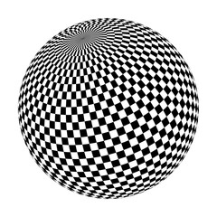 Checkered globe in black and white. 3D chess sphere. Vector illustration