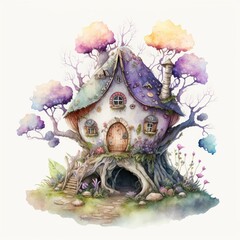 Watercolor Fairy House Faerie