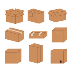 Cardboard boxes vector flat illustration. Delivery cargo box.