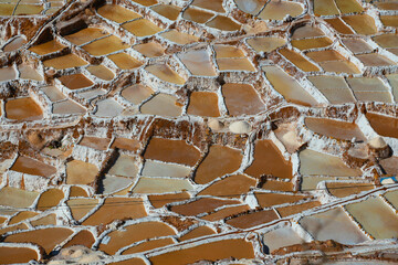 The aerial view of traditional site of salt production and one of the most important touristic...