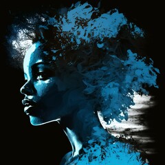 Beautiful Woman Art Colorful Blue