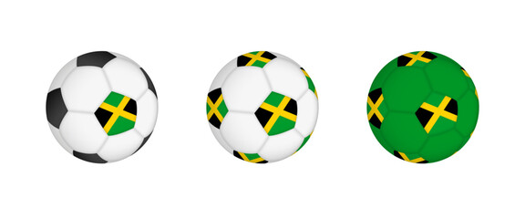 Collection football ball with the Jamaica flag. Soccer equipment mockup with flag in three distinct configurations.