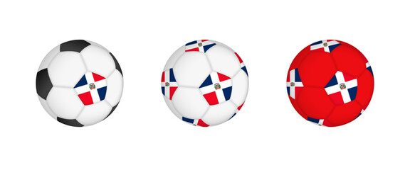 Collection football ball with the Dominican Republic flag. Soccer equipment mockup with flag in three distinct configurations.